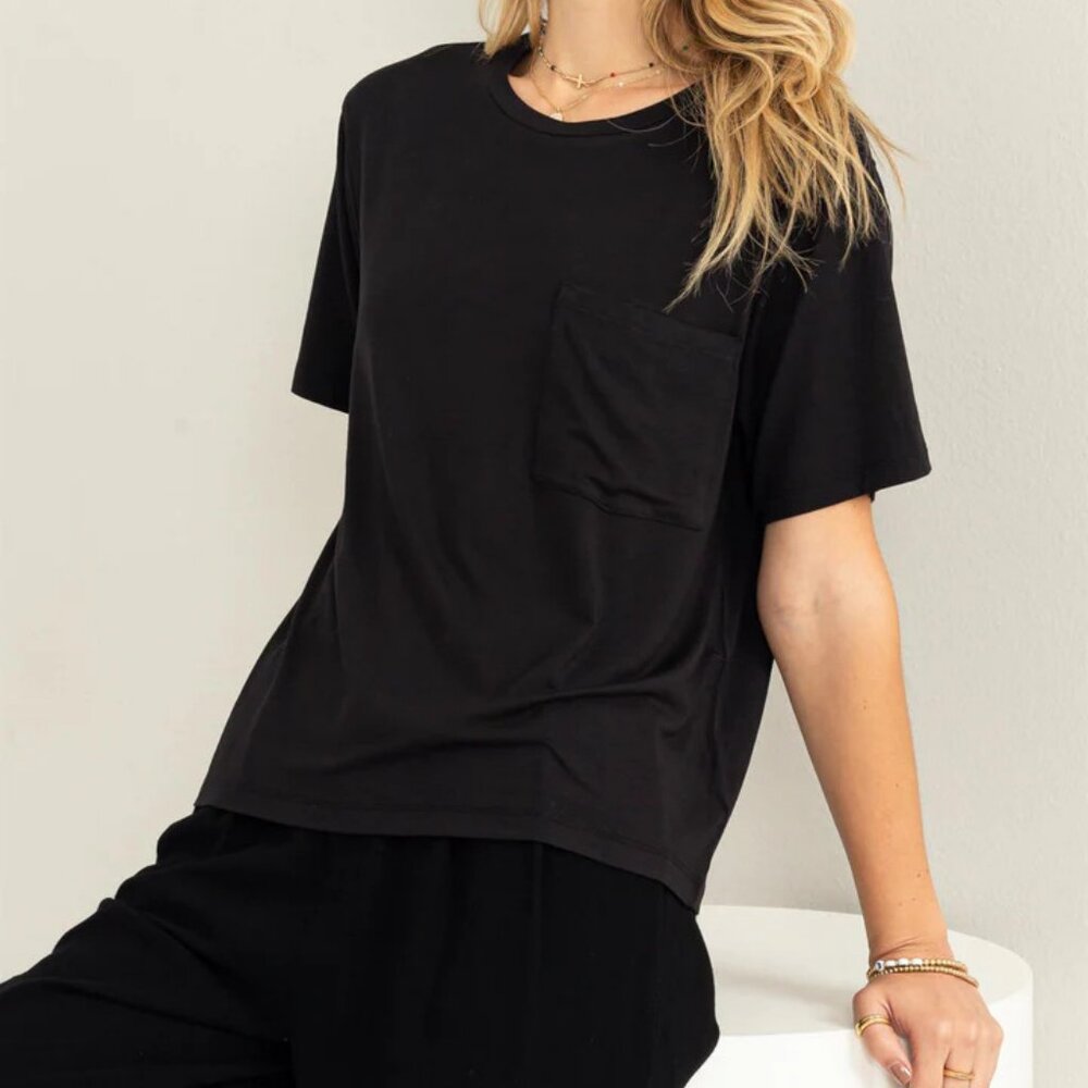 NWT Hyfve Double Zero Wonderful Intentions Oversized Pocket Tee in Black